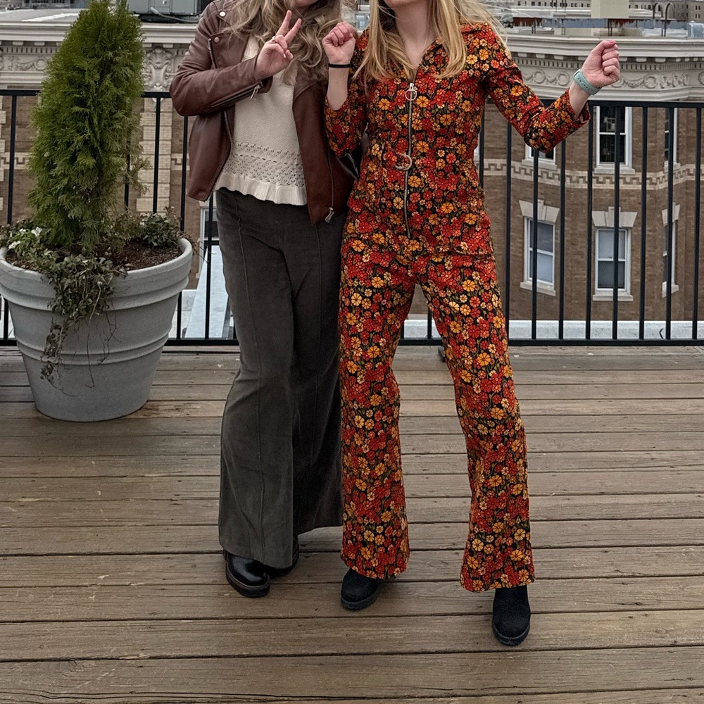 Floral Zip-Front Jumpsuit in Orange & Yellow - Picture 3 of 10